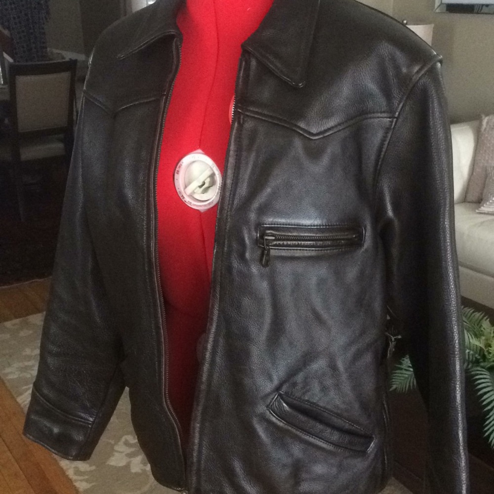 Black leather motorcycle jacket